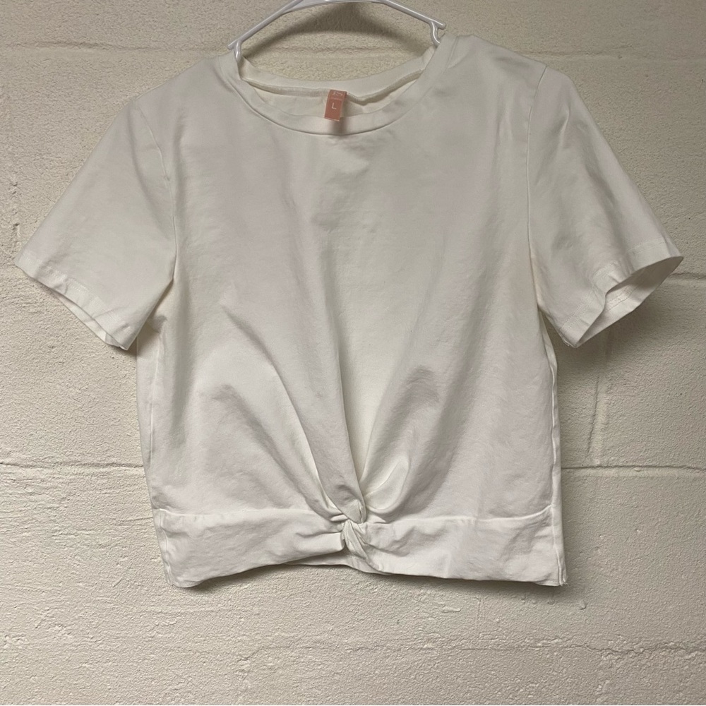 Jinkesi Women’s White Crop Tie Front Short Sleeve Tee Size Large
